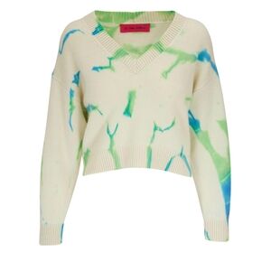 Elder Statesman Women's Shard V-neck Crop Cashmere Cardigan Green/blue Tiedye XS